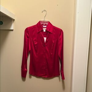 Talbots Red Satin Button Down Shirt